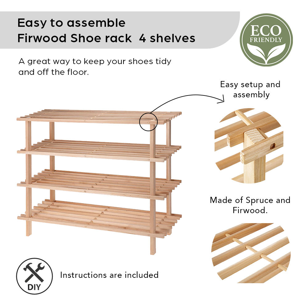 Firwood Shoe Rack - 4 Shelves - Eco-Friendly