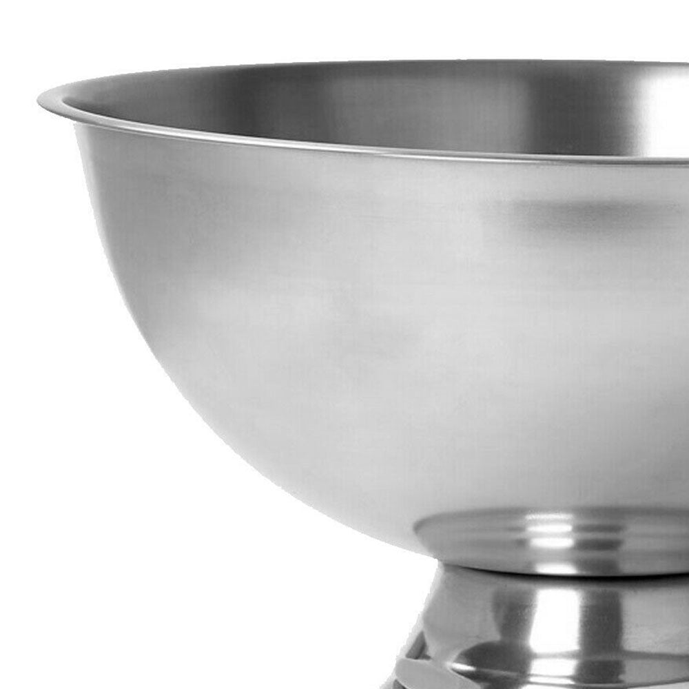 Matt finish stainless steel Champange ice cooler bowl on foot from Netherlands is perfect for any party, bar, home bar, event and special occasion. It can be used to store ice with your beverages to cool down your drinks or as a punch bowl. It can fit 5 - 8 bottles. Large enough to store up to 4 litres. Size: 39 x 24cm. Bags direct wholesale online shop