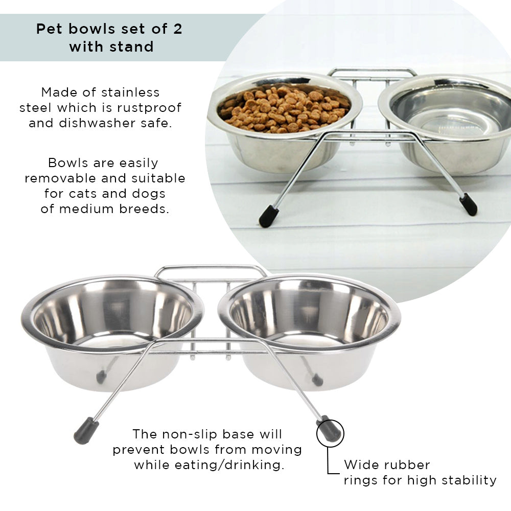 Cuencos para mascotas con soporte - Juego de 3 piezas - Acero inoxidable