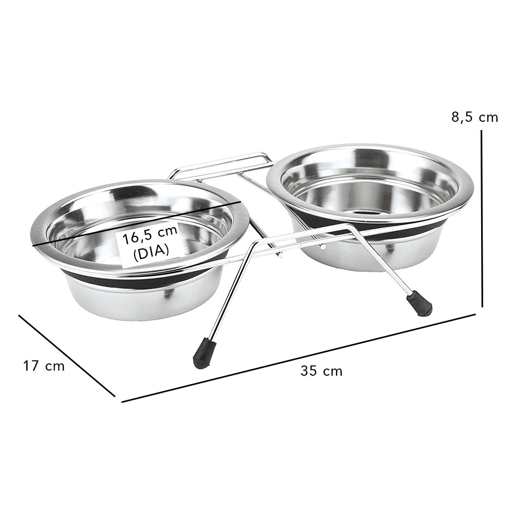 Pet Bowls on Stand - Set of 3 Pieces - Stainless Steel