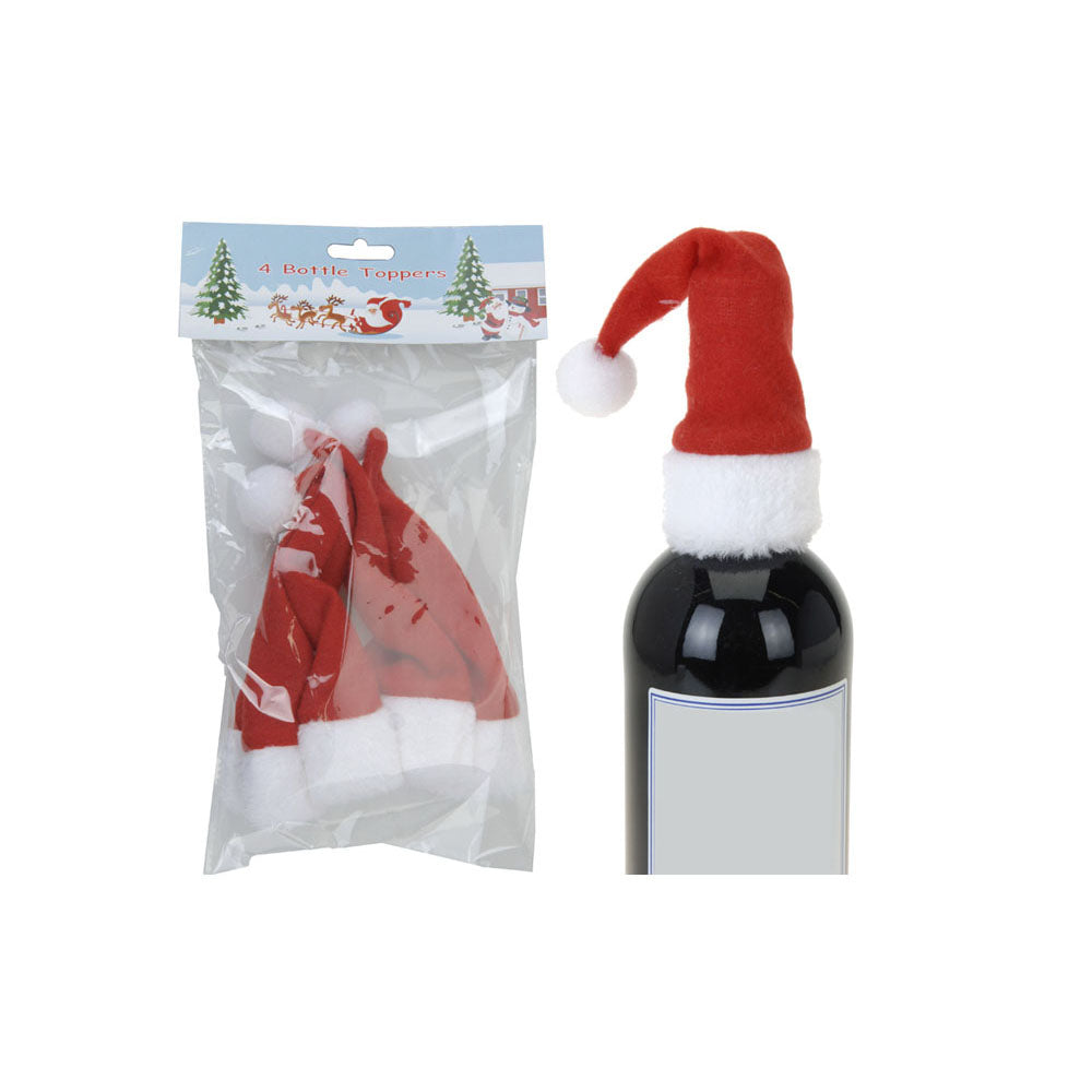 Juego de 4 fundas navideñas para botellas de vino con gorro de Papá Noel