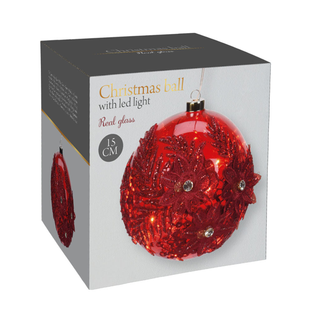 Christmas LED Glass Ball with Flower Embroidery