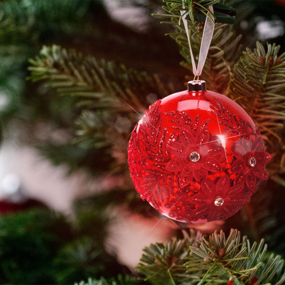 Weihnachts-LED-Glaskugel mit Blumenstickerei