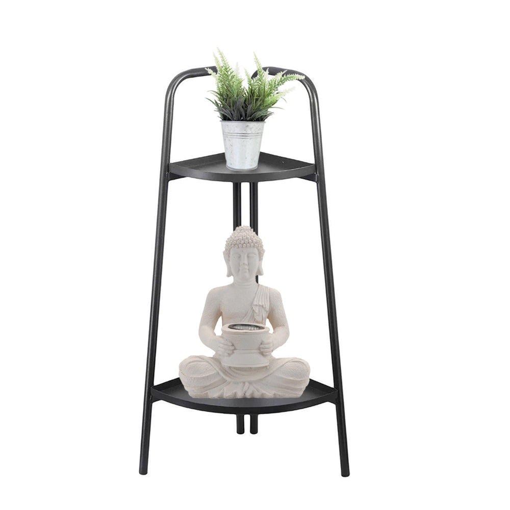 Home Decor - Solar Buddha, 2 Tier Corner Shelf, Artificial Plant