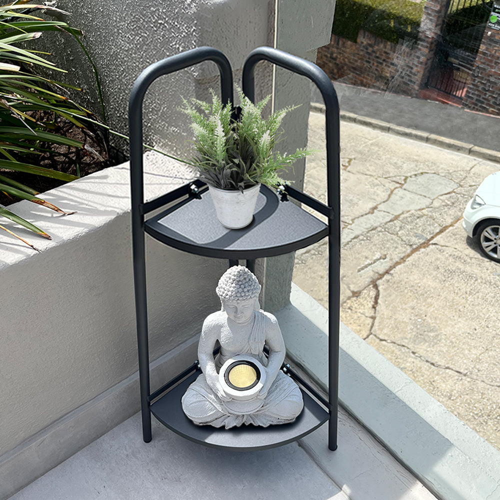 Home Decor - Solar Buddha, 2 Tier Corner Shelf, Artificial Plant