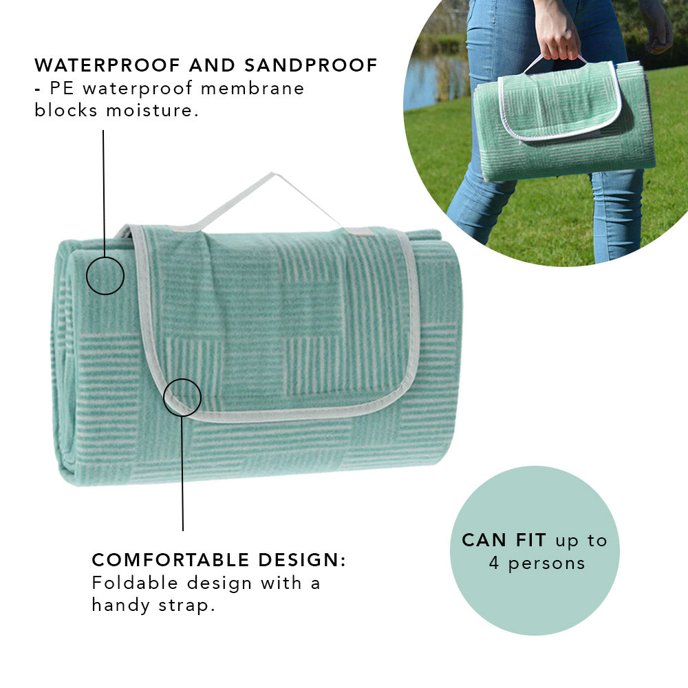 Picnic Blanket with Handle - Foldable Design & Water-resistant Lining