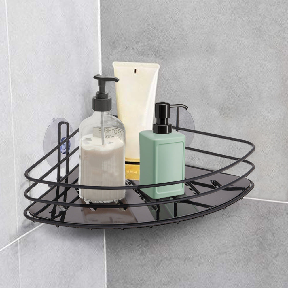 Metal powder coated bathroom rack with 2 suction cups and 1 tray with drainage holes. Keep all your shower and bath essentials tidy and organised from shampoo bottles, soaps, razors and cloths. Equipped with drainage holes. Ideal to use in the shower, bathtub or washbasin. Size: 20 x 20 x 8cm. Bags Direct wholesale online shop