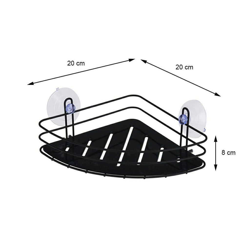 Metal powder coated bathroom rack with 2 suction cups and 1 tray with drainage holes. Keep all your shower and bath essentials tidy and organised from shampoo bottles, soaps, razors and cloths. Equipped with drainage holes. Ideal to use in the shower, bathtub or washbasin. Size: 20 x 20 x 8cm. Bags Direct wholesale online shop