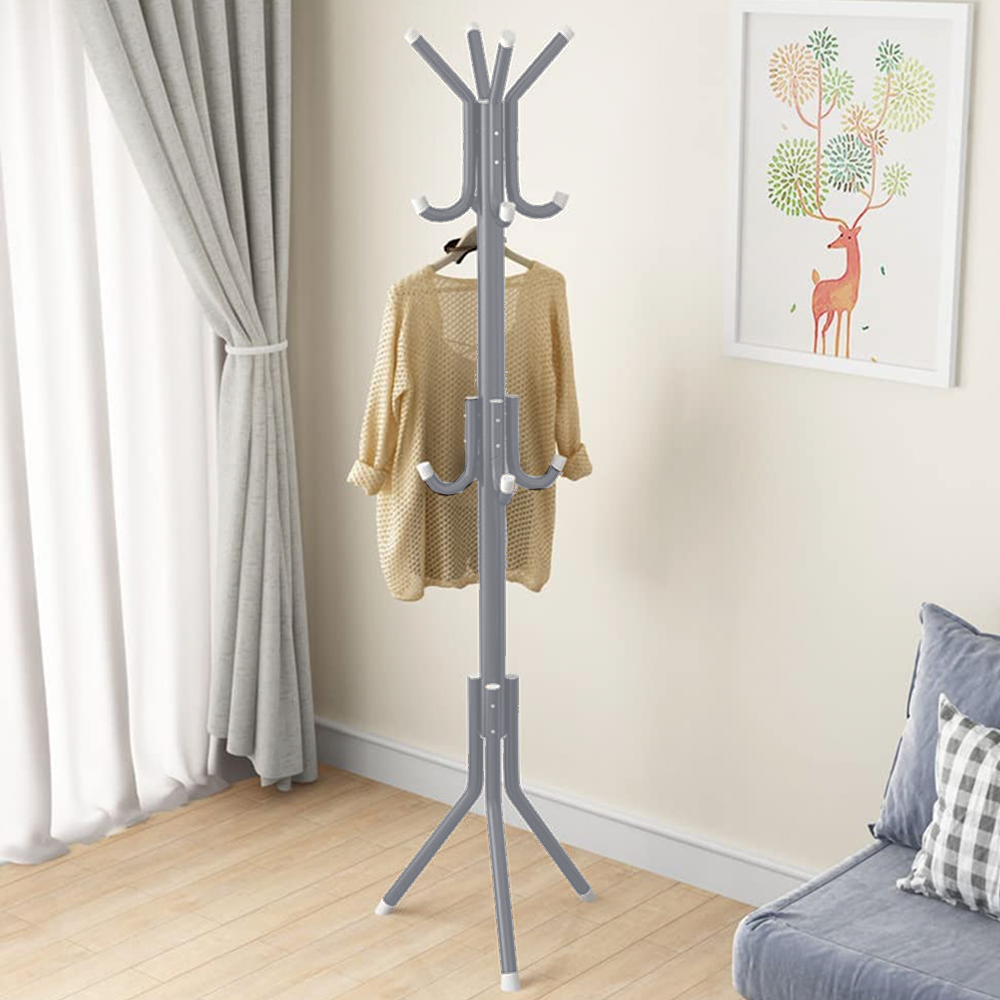 Iron Coat and Hat Rack with 12 Hooks - 170cm