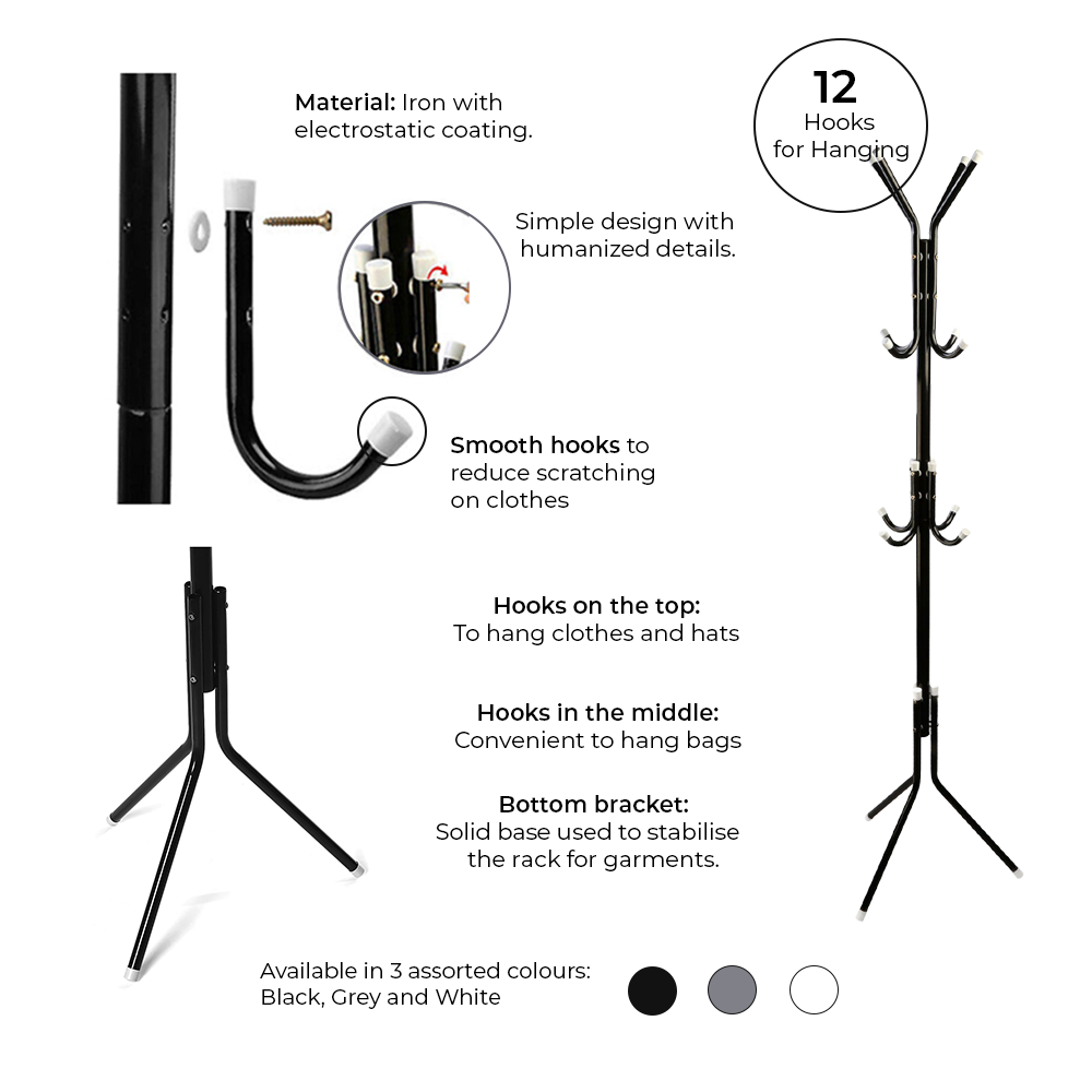 Garderoben- und Hutablage aus Eisen mit 12 Haken – 170 cm