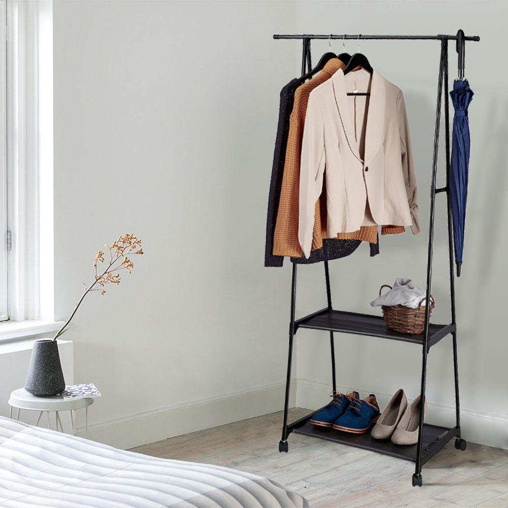 Clothing Rack - Hanger with 2 Shelves and 4 Wheels - 62cm