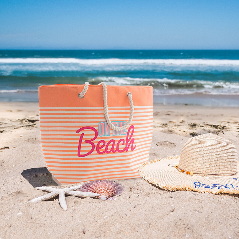 Bolso de playa de rayas con asas de cuerda