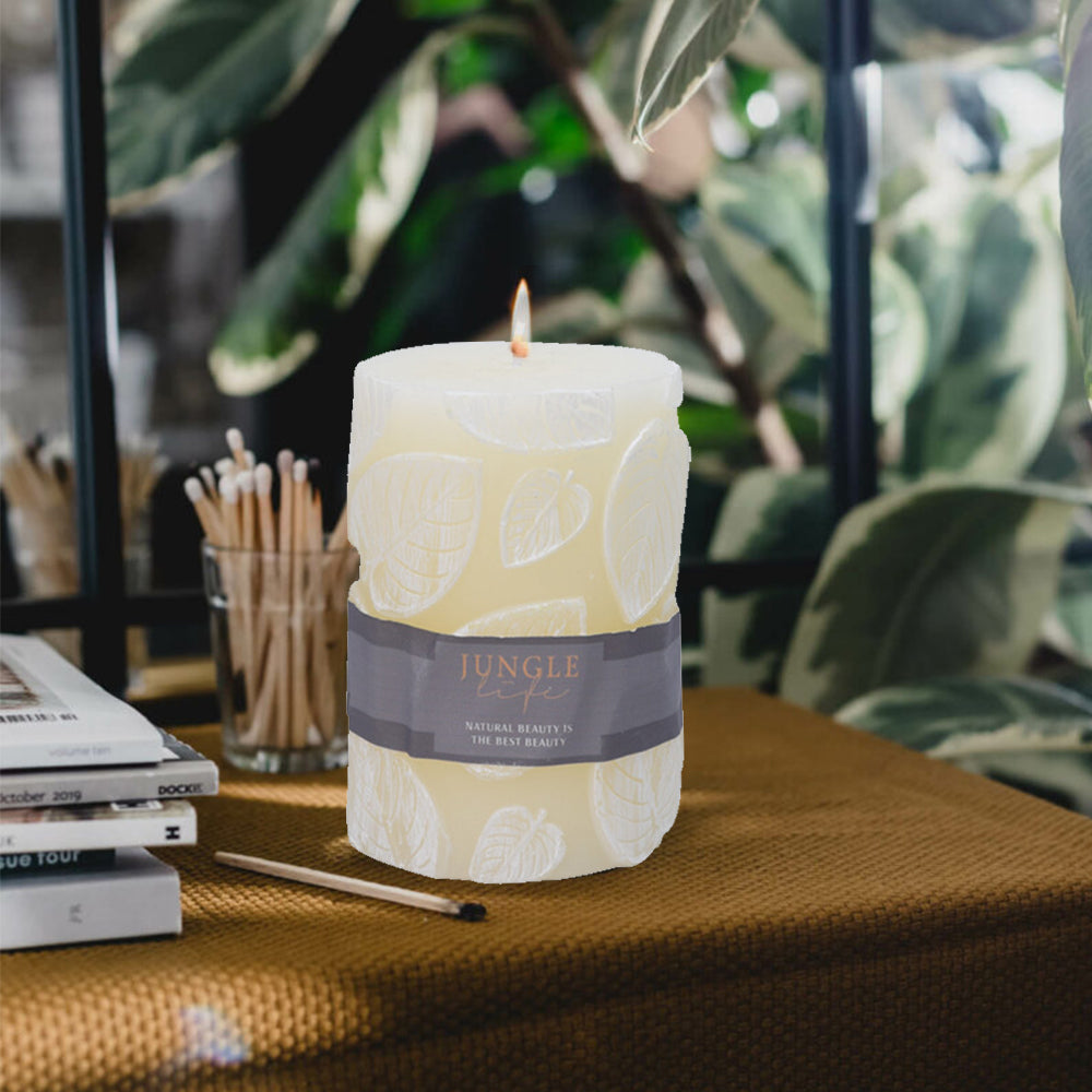 Wax Candle with Leaf Print