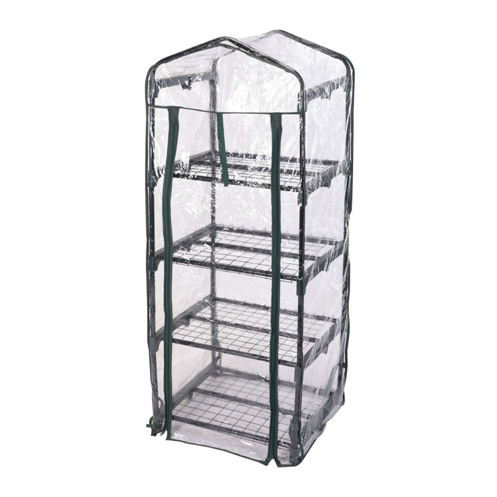 Bags Direct Greenhouse with Transparent Cover - 4 Tier Growing Shelves. Metal + Foil. Size: 50 x 45 x 130cm (LxWxH). CE6500040 - 8719202169164 agricultural farmers and gardeners.