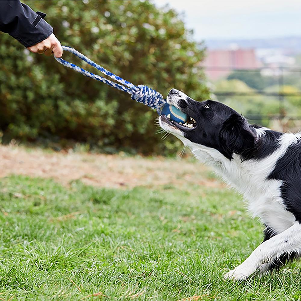 Hundespielzeugseil mit Griff und Tennisball – 32 cm