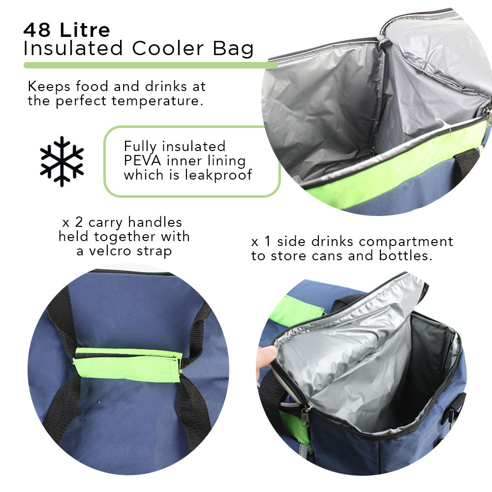 Bolsa térmica aislante con 2 bolsillos laterales y asas de transporte - 48 L 