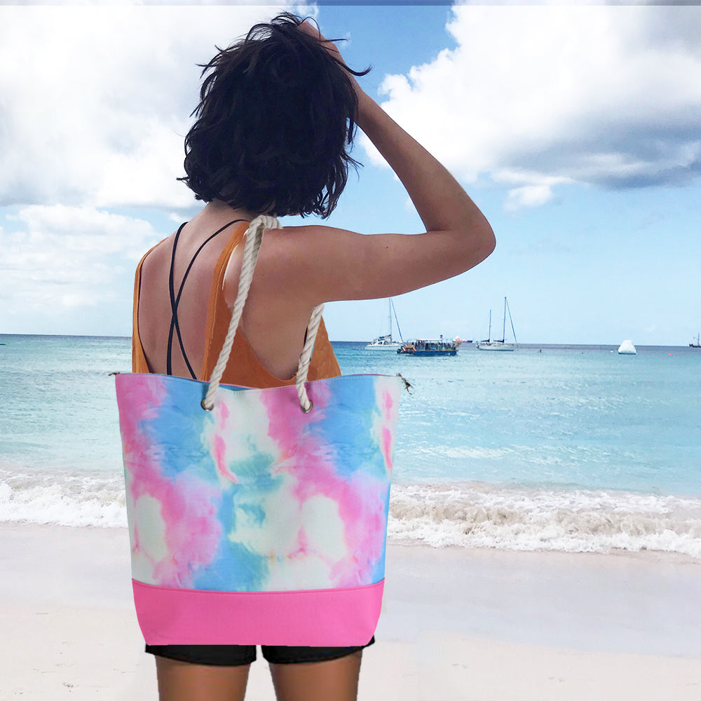 Bolsa de Playa con Asas de Cuerda y Sello Magnético - Diseño Tie Dye